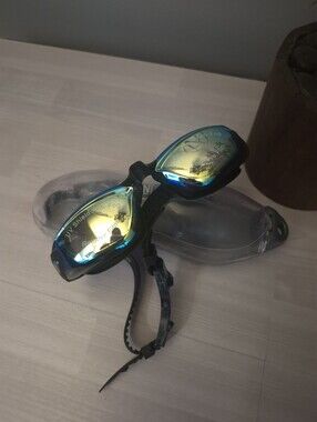 Mirrored Swim Goggles with Blue-Green Lenses